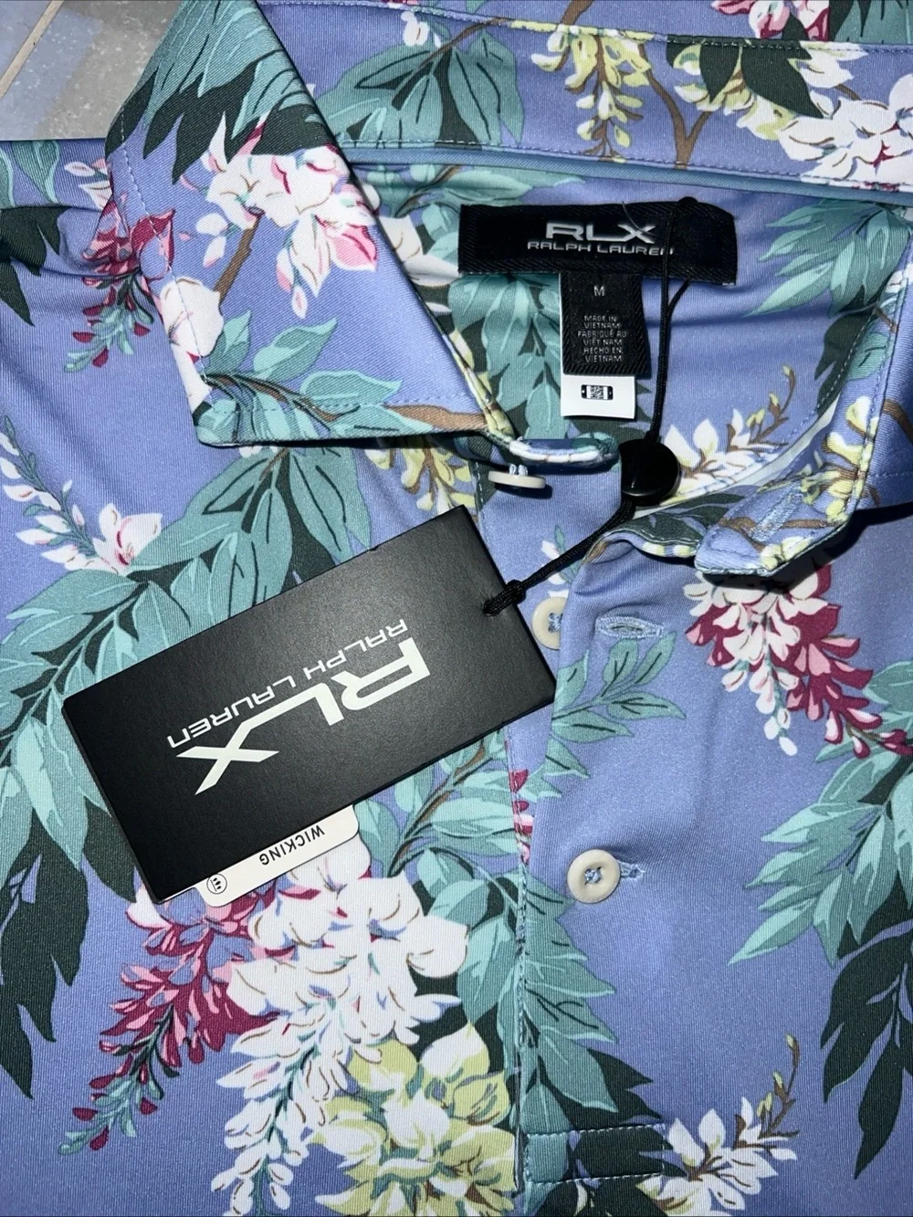 NWT RLX Ralph Lauren Lavender Floral Print Polo Golf Concept Performer Size M.